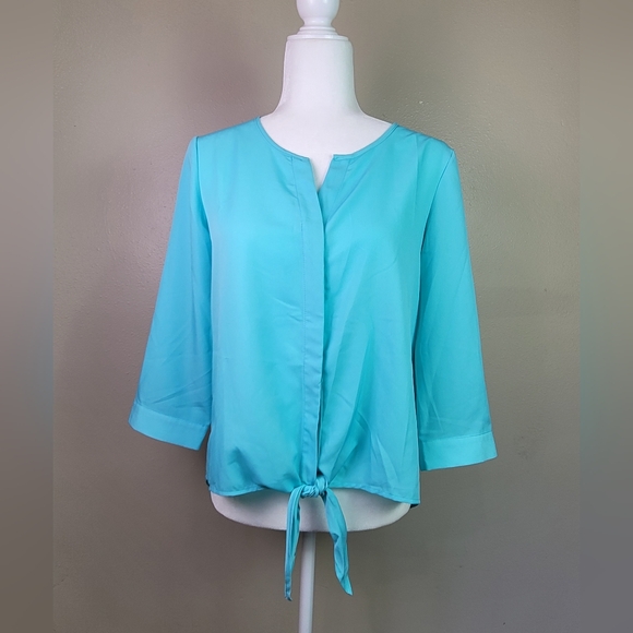 Chico's O (4-6)small Button Up Hi-Low Chiffon Shirt Blouse Tie Front CHICOS - Picture 1 of 11